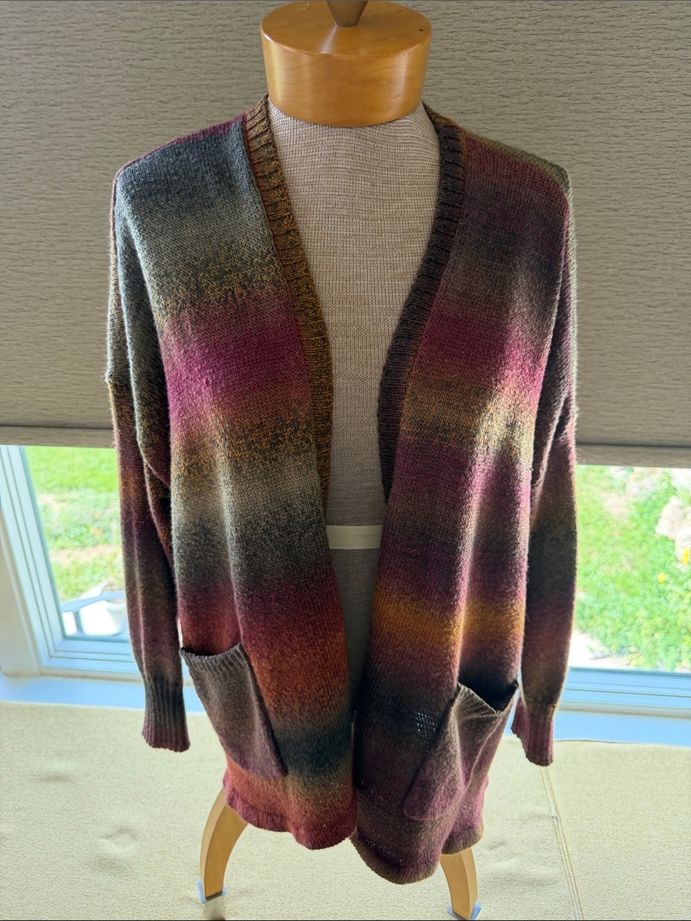 Open-Front Ombre Knit Cardigan in Multicolor Stripe